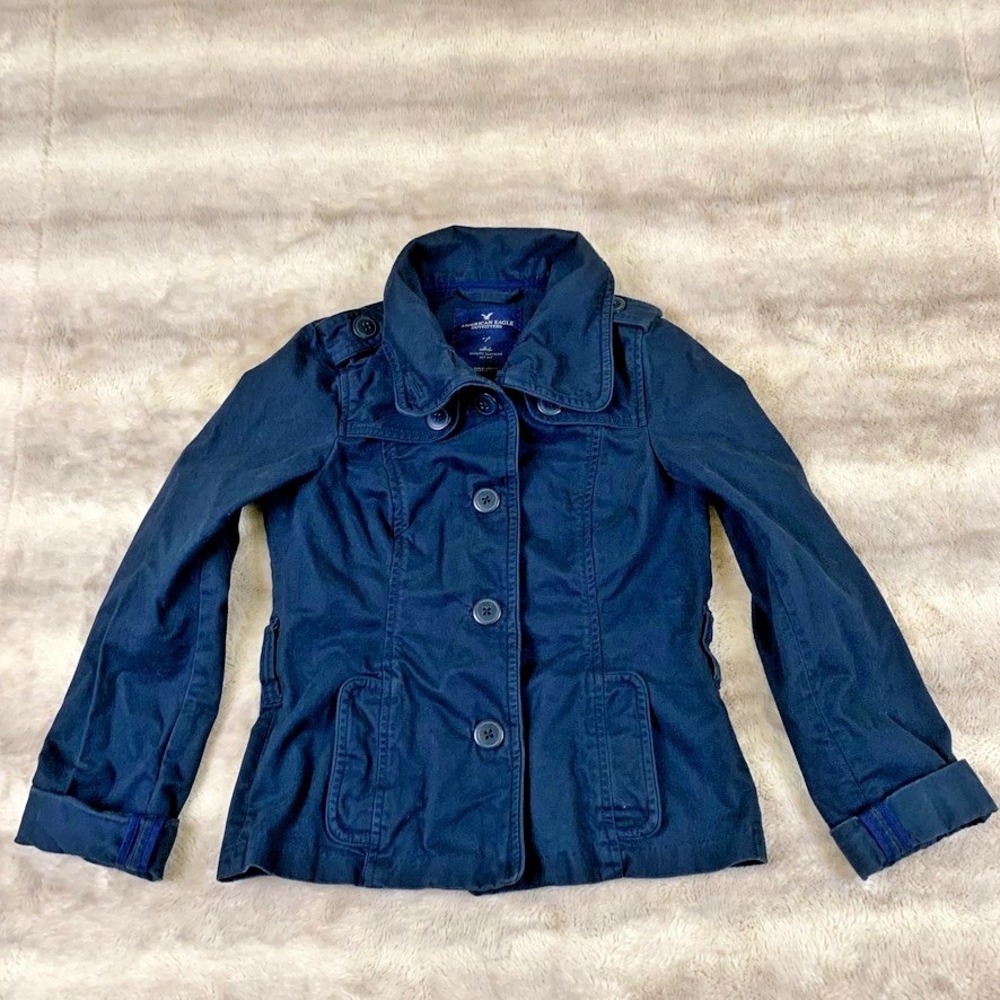 American Eagle Outfitters Womens Utility Jacket Small Petite Teal Military Field
